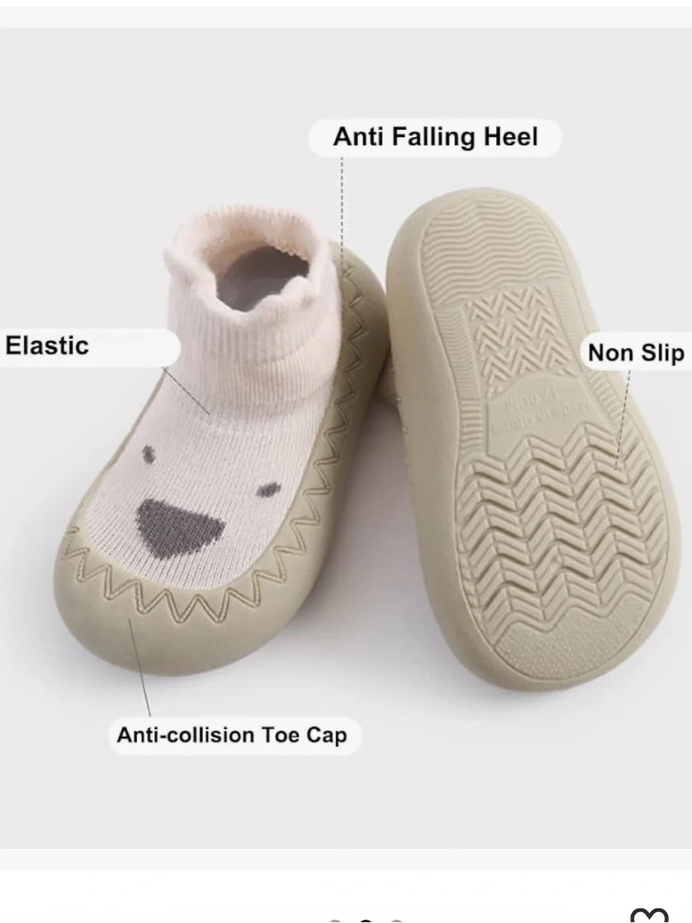 Toddler Soft Sock Grip Shoes Beige Taupe Slip On 12-18 Months